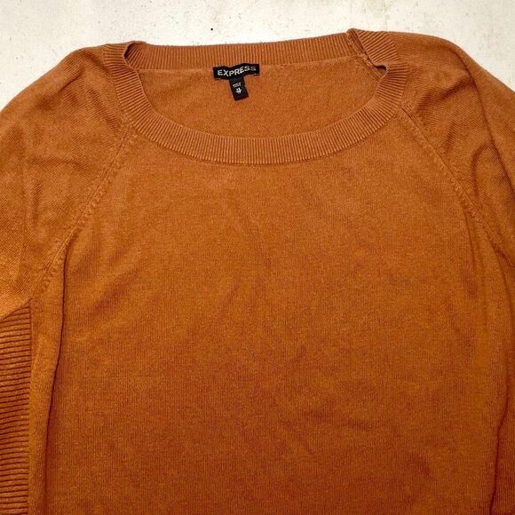 EXPRESS Terracotta Brown Raglan Sweater XS – Rounded Hem Cozy Fall Pullover - Picture 6 of 14